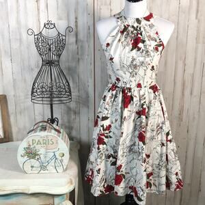 Folter Cotton Halter Dress With Skeletons and Roses Size XS